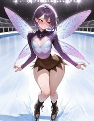 ai_generated blush blush crossdressing fairy_wings femboy ice_skates ice_skating narrow_waist purple_hair sfw thick_thighs