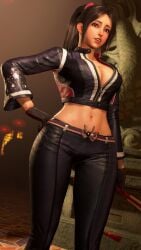 3d asian asian_female belly_button big_breasts biker_clothes biker_girl biker_gloves biker_jacket brown_hair cleavage fatal_fury fatal_fury:_city_of_the_wolves gameplay gameplay_screenshot gloves hand_on_hip ingame_model jacket leather leather_clothing leather_jacket leather_pants long_hair long_sleeves mai_shiranui mai_shiranui_(city_of_the_wolves) official_alternate_costume open_jacket sf_screenshot slim_waist street_fighter street_fighter_6 tagme thick_thighs top video_game video_game_character video_games wide_hips