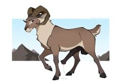 ai_generated anatomically_correct_penis bighorn_sheep cookie-girl feral feral_only hooves horns quadruped smile