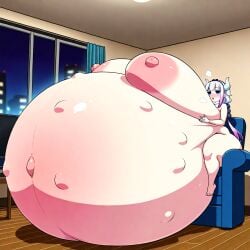 ai_generated aroused blank_stare empty_eyes fetal_movement full-face_blush gigantic_belly gigantic_breasts gigantic_thighs half-closed_eyes heavy_breathing huge_areolae huge_nipples hyper_breasts hyper_pregnancy in_heat kanna_kamui miss_kobayashi's_dragon_maid pregnant pregnant_belly sitting sitting_on_sofa stable_diffusion thick_thighs wide_hips