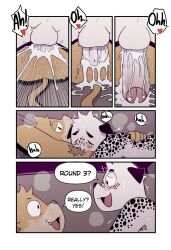 anal anal_sex anthro anthro_on_anthro anthro_penetrated anthro_penetrating anthro_penetrating_anthro armpit_hair asking_for_more ass balls black_spots blush bodily_fluids body_hair canid canine canis closed_eyes comic cum cum_drip cum_from_ass cum_in_ass cum_inside cum_on_furniture cum_on_penis cum_on_tail cute_fangs dalmatian dalton_(t0l0k) dialogue domestic_cat domestic_dog dripping duo english_text erection eye_contact fangs felid feline felis five_frame_image fur genital_fluids genitals glans gus_(t0l0k) hand_on_back heart_symbol hi_res humanoid_genitalia humanoid_penis looking_at_another lying male male/male male_penetrated male_penetrating male_penetrating_male mammal moan multiple_scenes on_another on_back orgasm penetration penile penile_penetration penis penis_in_ass sex spots sweat t0l0k tail tan_body tan_fur teeth text whiskers white_body white_fur