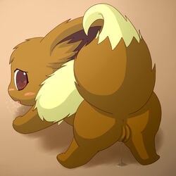 2014 anus ass blush brown_eyes brown_fur canine eevee female feral fur kemono looking_at_viewer mammal multicolored_fur nintendo nude open_mouth paws pokemon pokemon_(species) pussy pussy_juice sigh simple_background solo standing tack tan_fur tongue tuft two_tone_fur video_games