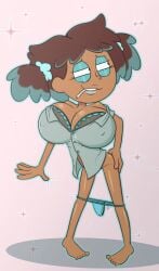 1girls amphibia amphibia_(series) anne_boonchuy big_breasts blue_lipstick blue_panties brown_body brown_hair disney lipstick mindgasmyt