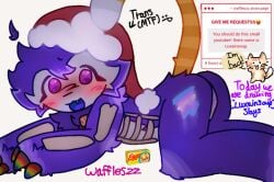 anthro bones cat_tail female gorilla_tag gtag hat male male_to_female nude nude_anthro purple_fur pussy santa_hat strawpage strawpage_request trans waffleszz