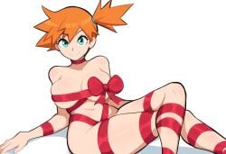 1girls convenient_censoring female kasumi_(pokemon) large_breasts mullon naked naked_ribbon nude pokemon ribbon ribbon_bondage solo thick_thighs valentine valentine's_day