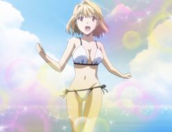 1girls alternate_costume arcueid_brunestud beach big_breasts bikini blonde_hair breasts busty carnival_phantasm cleavage clenched_hands female female_only highres large_breasts legs looking_at_viewer melty_blood navel ocean open_mouth red_eyes running screencap sensual short_hair side-tie_bikini_bottom sideboob smile solo stitched stitches swimsuit thighs third-party_edit tongue tsukihime voluptuous water white_bikini