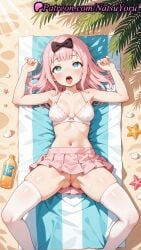 1girls 2025 ahe_gao ai_assisted ai_generated anime anime_style armpits arms_up ass_visible_through_thighs bangs bare_shoulders beach beach_mat beach_towel bikini bikini_top_only black_bow blue_eyes blunt_bangs blush bottle bow bow_bra bowlegged_pose bra breasts breasts_apart bust busty cleavage cleft_of_venus collarbone day feet_out_of_frame female female_focus female_only from_above fujiwara_chika hairbow heart heart-shaped_pupils hi_res high_quality high_resolution highres kaguya-sama_wa_kokurasetai_~tensai-tachi_no_renai_zunousen~ labia labia_majora large_breasts legs long_hair looking_at_viewer looking_up lying medium_breasts microskirt miniskirt natsuyoru navel no_panties non-asian on_back open_mouth outdoors paipan panties patreon pink_hair pink_skirt pleated_skirt pussy ribbon rolling_eyes saliva sand seashell shell skindentation skirt solo solo_female spread_legs stable_diffusion starfish stomach sweat swimsuit symbol-shaped_pupils teeth thighhighs thighs tongue tongue_out towel uncensored underwear upper_teeth_only vagina voluptuous voluptuous_female white_bikini white_bra white_legwear white_thighhighs