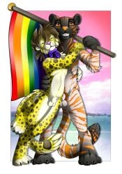 2018 animal_genitalia anthro aranee balls casual_nudity cheek_tuft claws closed_eyes collar collar_only cuddling digital_drawing_(artwork) digital_media_(artwork) duo facial_tuft felid fur gard3r genitals grin happy hi_res hug inner_ear_fluff leopard lgbt_pride male male/male mammal markings navel nude orange_body orange_fur pantherine paws penis penis_tip pride_colors rainbow_flag rainbow_pride_flag rainbow_symbol sheath signature slim small_waist smile solo spots spotted_body spotted_fur striped_body striped_fur stripes tail tiger tuft whiskers yellow_(character) yellow_body yellow_fur