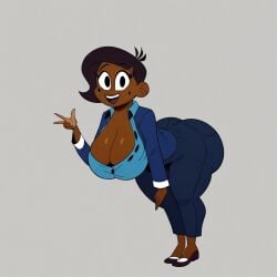 ai_generated animation_station_with_millie_martins bent_over big_ass big_breasts civitai cleavage clothed clothing dark-skinned_female ebony millie_martins smiling solo suit tagme youtube