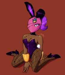 bunny_ears bunnysuit fishnets heels on_knees playboy_bunny purple_hair tara_(brawl_stars)