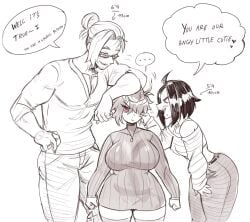 1boy 2girls ass aunt aunt_hellen_(insouwu) belly belly_button big_butt black_hair blush blushing boobs boobs_out breasts breasts_out butt cassie_(insouwu) chubby chubby_female collar dilf eyebags female giant_ass giant_breasts giant_butt hag hair_bun height_difference huge_breasts insouwu lev_(insouwu) male massive_ass massive_breasts massive_butt mature mature_female medium_breasts milf no_bra oc original_character panties piercing piercings red_eyes red_panties short_hair sweater sweater_pull sweater_up teasing text text_bubble thick thick_ass thick_butt thick_hips thick_legs thick_lips thick_thighs thighs tomboy tomboy_milf white_body white_skin