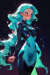 ai_assisted ai_generated blue_bodysuit blue_eyes blue_hair blush bodysuit camelto cookie-girl female female_only looking_away pussy_juice pussy_juice_drip pussy_juice_through_clothing shy small_breasts smile starry_sky white_panties