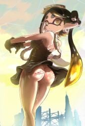 1girls ass big_ass bottomless callie_(splatoon) clothed clothing female female_only hand_on_ass hideyoshi_(swliyhbpe9xqqze) inkling looking_at_viewer looking_back nintendo pussy pussy_juice pussy_juice_drip signature slap_mark splatoon splatoon_3 walking