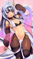 1girls black_hair dancer dancer_outfit dancing fire_emblem fire_emblem_engage grey_hair looking_at_viewer multicolored_hair nintendo open_mouth purple_eyes r123 small_breasts smile thick_thighs thighs veyle_(fire_emblem)