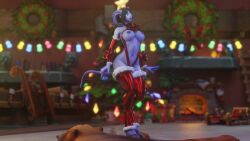 1girls 3d big_breasts black_hair blizzard_entertainment blue_skin christmas draenei female female_only horns morilymory nude original_character pinup sironis solo stockings tail thick_thighs voluptuous voluptuous_female warcraft wide_hips winter_veil world_of_warcraft