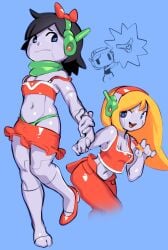 1boy 1girls android cave_story combos-n-doodles crossdressing curly_brace female_supporting_crossdressing femboy panties quote_(cave_story) robot robot_girl trap