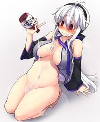 alcohol bottomless drunk erect_nipples grey_hair nipple_bulge shachi_kamaboko source_not_archived vocaloid yowane_haku