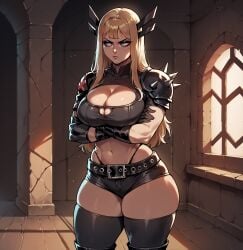 1girl 1girls 2024 2024s 2d ai_generated annoyed arms_crossed arms_crossed_under_breasts arms_under_breasts belly_button belt belt_buckle black_short_shorts black_shorts black_thigh_highs black_thighhighs blonde blonde_female blonde_hair blonde_hair_female blue_eyes blue_eyes_female breasts cleavage eyelashes female female_focus female_only gloves hair illyana_rasputin indoors light-skinned_female light_skin long_hair magik_(illyana_rasputin) marvel marvel_comics navel pillar plump_thighs short_shorts shorts skimpy smogai solo solo_female solo_focus spikes stable_diffusion thick_thighs thigh_highs thighhighs thighs tight_shorts wide_hips window x-men