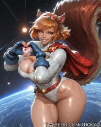 1girls ai_generated animal_ear_fluff animal_ears animal_tail breasts cute female fit freckles freckles_on_breasts green_eyes heart heart_symbol marvel marvel_comics marvel_rivals nsfw power_girl space squirrel squirrel_girl squirrel_girl_(marvel) squirrel_girl_(marvel_rivals) tail