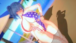 1girls american_flag azur_lane beach big_breasts fishnets legwear paracetamolkoi st._louis_(azur_lane) swimsuit voluptuous