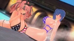 2girls american_flag_bikini azur_lane big_breasts bremerton_(azur_lane) paracetamolkoi pool st._louis_(azur_lane) swimsuit twintails voluptuous