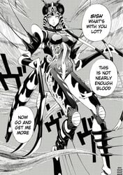 1girls english_text female female_only insect_girl monochrome monster_girl mosquito mosquito_girl_(one-punch_man) mosquito_musume murata_yuusuke one-punch_man solo speech_bubble tagme