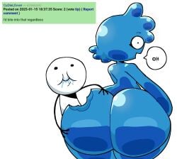 2d big_ass bite_mark_on_ass blue_slime chloe_(mrpotato123_) female gelatin gelatinous_ass large_ass simple_background slime_girl tagme