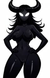 big_breasts black_body black_hair female_only no_pupils pussy_juice scp-205 scp_foundation solo white_eyes