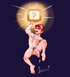 1boy ?_block artist_name balls biceps black_background block bodily_fluids body_hair brown_hair chest_hair cum cumdrip ejaculation facial_hair feet genitals hat human human_only jellitix jumping light-skinned_male light_skin male male_nipples male_only mario mario_(series) mature mature_male mature_man moustache muscular muscular_male nintendo nipples nude nude_male penis pubic_hair red_hat solo solo_male testicles