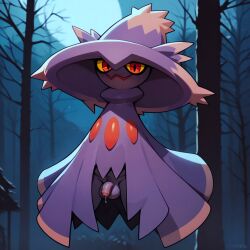 ai_assisted ai_generated balls forest ghost male mismagius penis pokemon precum solo