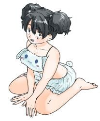 barefoot big_breasts black_hair canon_genderswap cinnamoroll cinnamoroll_(series) female female_only full_body fully_clothed genderswap_(mtf) gintama lingerie looking_at_viewer pinup rule_63 sahara_(pixiv) sanrio sitting smile solo twintails wariza yamazaki_sagaru yamazaki_shisako