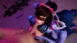 blindfold blowjob breast_grab breasts breasts_out d.va d.va_(overwatch_2) forced forced_oral restrained ripped_clothing ripped_clothing ripped_pants tongue tongue_out widowmaker