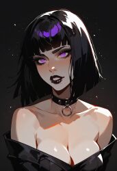 ai_generated black_hair choker female goth purple_eyes