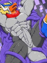 anal anthro bigger_version_at_source buddyfight dragon drum_(buddyfight) erection male male_only muscles penis rubber tentacle