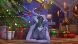 1girls 3d big_breasts black_hair blizzard_entertainment blue_skin christmas draenei female female_only horns morilymory nude original_character pinup sironis solo tail thick_thighs voluptuous voluptuous_female warcraft wide_hips winter_veil world_of_warcraft