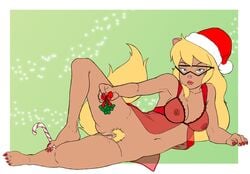 2015 anthro areola breasts callie_briggs christmas erect_nipples eyewear feline feline female g.f.d. glasses holidays mammal nipples pubes pussy solo swat_kats