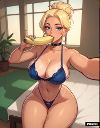 ai_generated banana big_ass big_breasts big_butt big_thighs blonde_female blonde_hair bra cute cute_face female food_play n_1611 slutty_clothes thick_ass thick_thighs thong wide_hips