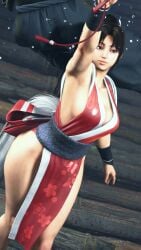 arm_up asian_clothing bare_legs big_breasts brown_hair cleavage costume fatal_fury gameplay gameplay_screenshot hair_ribbon ingame_model long_hair mai_shiranui ninja sf_screenshot skirt sleeveless street_fighter street_fighter_6 tagme thick_thighs tied_hair traditional_clothes