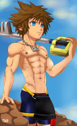 1boy human keyblade kingdom_hearts male male_only mlm4anemone solo sora weapon