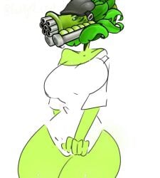 gatling_pea_turret green_body green_eyes green_skin only_shirt