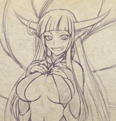 big_breasts breasts castlevania cesium death_(castlevania) female gradient_background horns line_art red_eyes sisyphus_(castle_of_shadows) solo