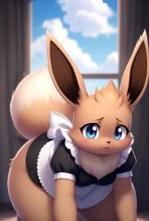 2d ai_generated animated awokose big_thighs cute_face eevee eeveelution furry furry_female huge_thighs long_legs maid_apron maid_outfit maid_uniform pokemon sound tagme tail talking thick_thighs training video