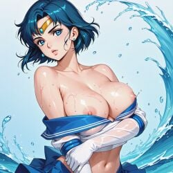 1girls 2026 2026s 2d 2d_(artwork) 2d_artwork ai_generated ami_mizuno big_breasts bishoujo_senshi_sailor_moon blue_eyes blue_hair breasts clothing female female_only gradient_background human human_female human_only light-skinned_female light_skin looking_at_viewer nai_diffusion nipples sailor_mercury sailor_uniform short_hair simple_background solo solo_female stable_diffusion tiara undressing water