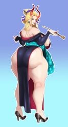 1girls ass ass_focus ass_hanging_out beast_pirates big_ass big_breasts black_maria blonde_female blonde_hair blue_eyes breasts bubble_butt cigarette_holder dat_ass dumptruck_ass female female_only horn horns huge_ass huge_breasts kimono light-skinned_female one_piece solo sunnysundown wano_country