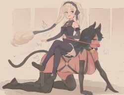 2girls ball_gag black_dress blonde-haired_female blonde_female blonde_hair cafin cat_suit collar crawling dark-skinned_female dark_skin ekaterina_kurae female female/female female_domination female_only female_submissive femdom femsub gag gag_leash gagged gagged_female kneeling latex latex_clothing latex_suit latex_thighhighs leash light-skinned_female light_skin on_hands_and_knees original revealing_clothes riding sanaevr seikon_no_qwaser sitting_on_another sitting_on_person size_difference skimpy_clothes small_dom_big_sub spanking spanking_ass spanking_butt submissive_female two-tone_hair very_long_hair wolf_ears wolf_girl wolf_humanoid yuri