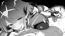 1boy bar_censor big_breasts blush breast_press breasts censored covered_nipples erection female gloved_handjob gloves greyscale handjob highres large_breasts licking licking_nipple male_pubic_hair monochrome nipple_stimulation penis pov pubic_hair pyra_(xenoblade) reverse_nursing_handjob rex_(xenoblade) small_penis small_penis_adoration straight tongue tongue_out two-finger_handjob xenoblade_chronicles_(series) xenoblade_chronicles_2 yuuki_shin