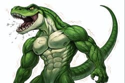 abs ai_generated anthro athletic athletic_anthro athletic_male biceps bodybuilder claws dinosaur furry human_to_anthro lizard male muscle_growth muscle_tone muscular muscular_anthro muscular_arms muscular_male mutant nipples nude pecs scalie screaming steroids tail toned_body toned_stomach transformation tyrannosaurus tyrannosaurus_rex veiny_arms veiny_muscles
