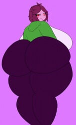 ass breasts brown_hair chara gigantic_breasts green_clothing huge_breasts jacket jacket_open long_pants massive_ass massive_breasts modinnikita pants red_eyes short_hair smile smiling_at_viewer storyshift storyshift_chara thick_thighs undershirt undertale vertical