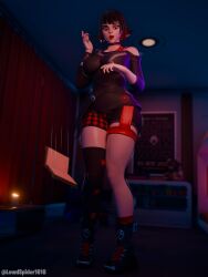 1girls 3d blue_eyes boots clothed clothing confused eyeshadow female female_only fortnite fortnite:_battle_royale giantess growth lewdspider lewdspider1610 lipstick makeup morgan_myst_(fortnite) multicolored_hair sequence short_hair solo solo_female