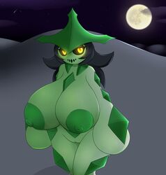 amber_eyes anthro areolae big_nipples black_hair blush breasts cacturne cactus cloud desert fauna_flora female green_nipples hair hat huge_breasts humanoid large_breasts long_hair metachoke moon night nintendo nipples nora_(metachoke) nude pokemon pokemon_(species) pokemorph pussy sand smile solo spikes star thick_thighs thorns voluptuous wide_hips